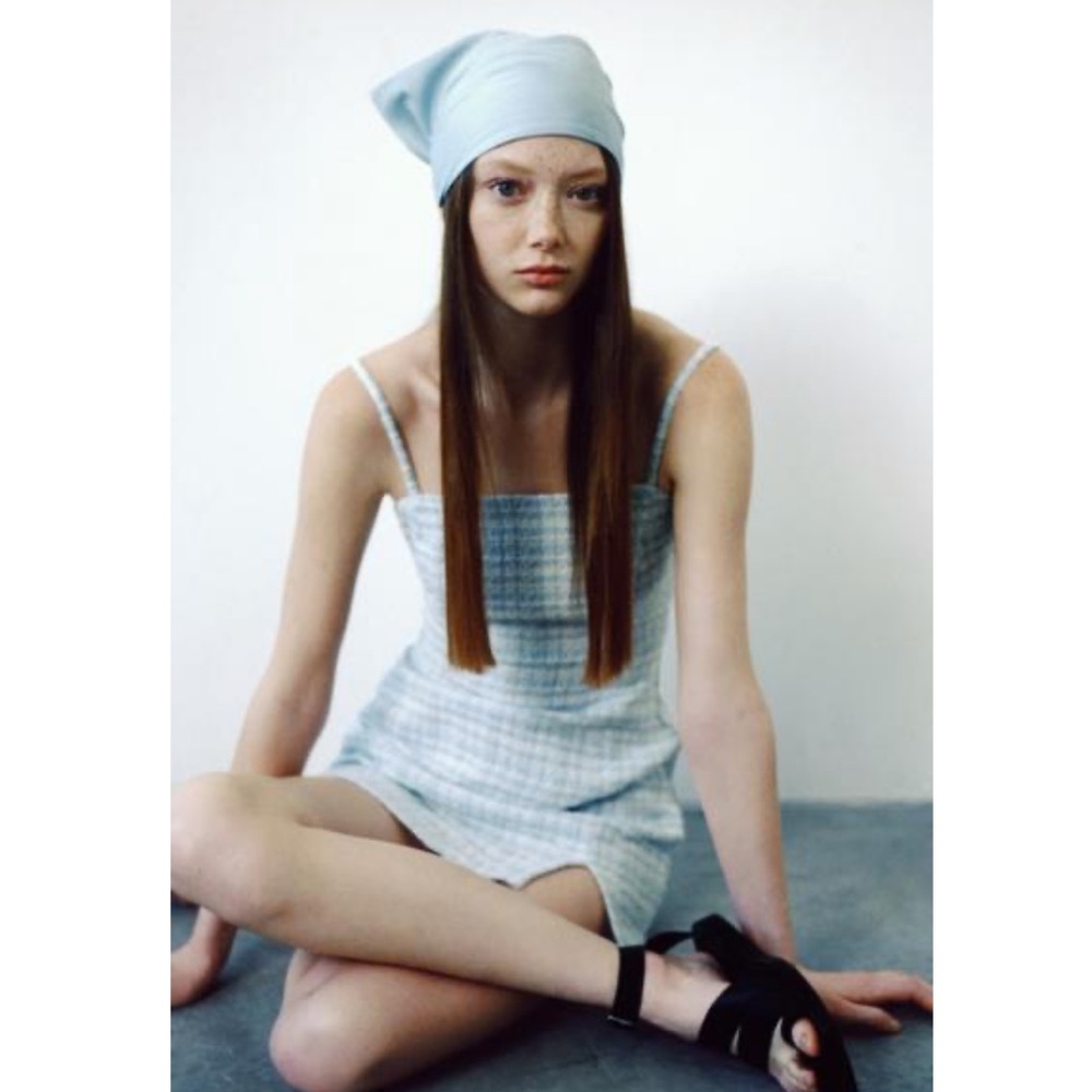 NWOT Zara Textured Mini Dress (Blue and White)